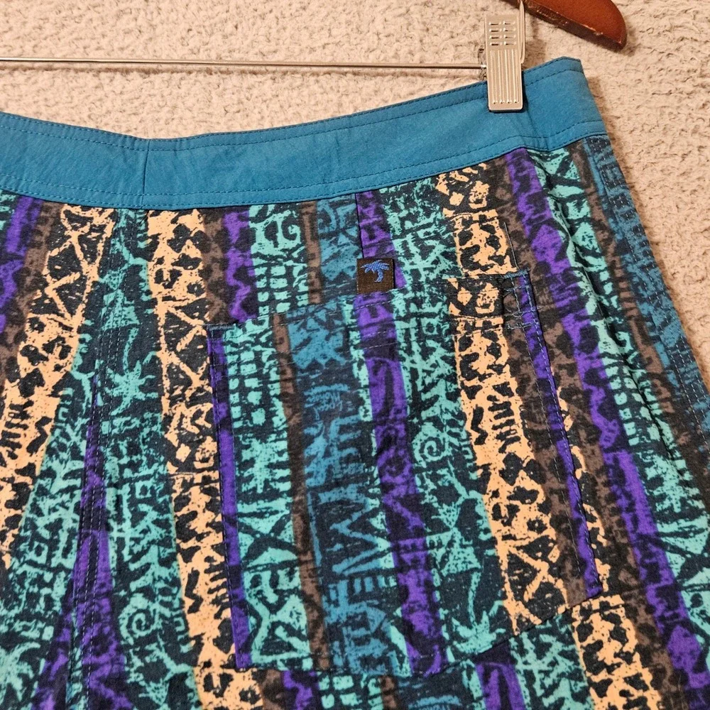 Vintage Local Motion Hawaii Board Shorts Mens Sz 34 Tribal Surf Trunks Nylon 90s